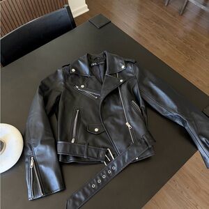 Zara Black Leather Biker Jacket